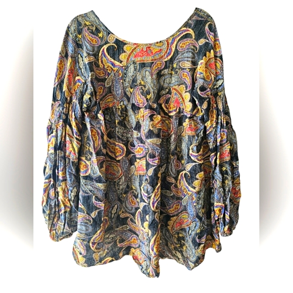 UMGEE Black Gold Colorful Paisley Swing Lightweight Top/Dress Balloon Sleeve - Picture 3 of 13